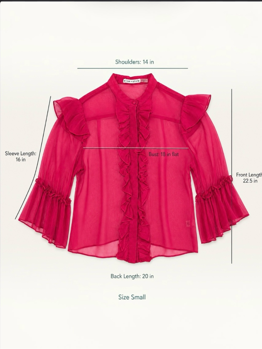 Alice + Olivia Silk Chiffon Ruffle Blouse Sheer Top Bell Sleeves Whimsigoth S - Picture 12 of 16